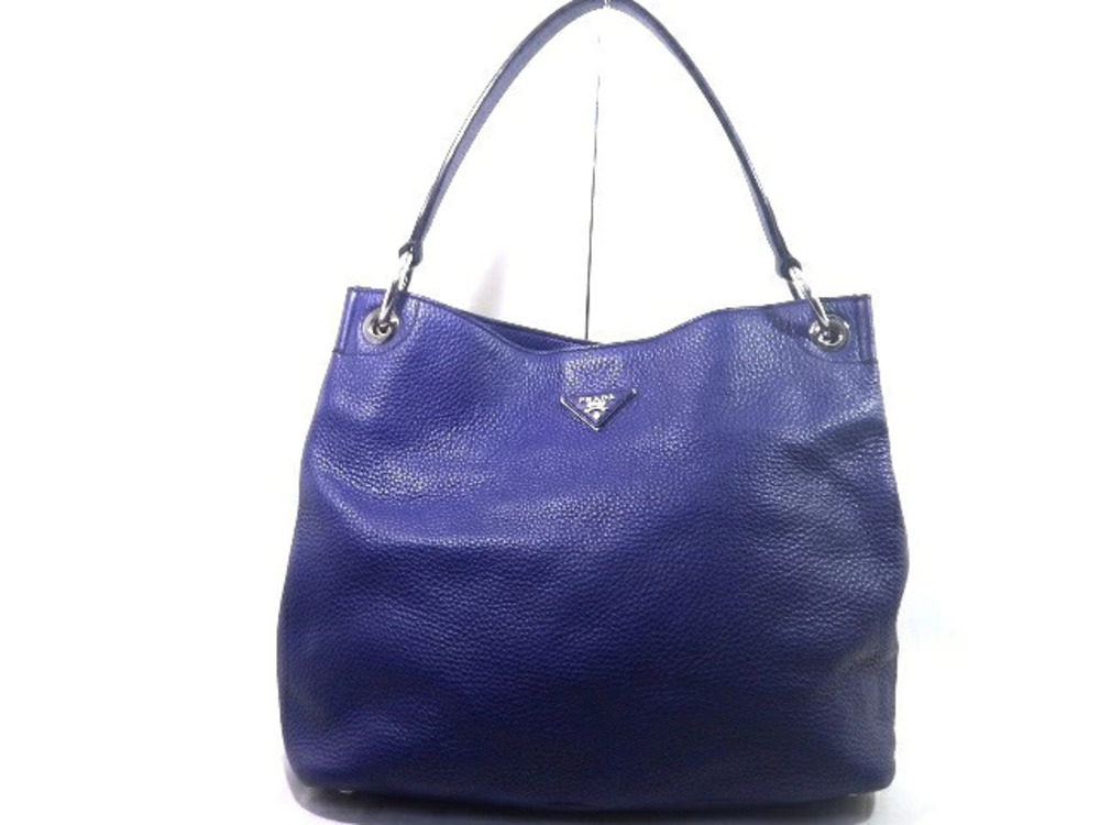 Prada Hobo Bag Embossed Leather Blue